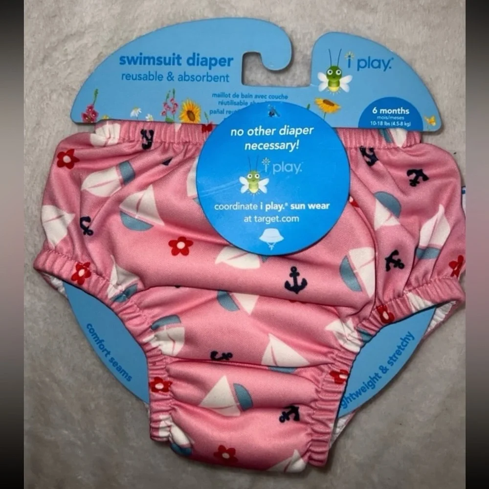 New Reusable Pink Nautical Swim Diaper Size 6M